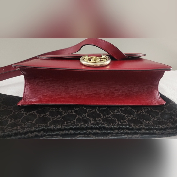 Authentic Gucci GG Marmont Red Leather Shoulder Bag Gold Hardware Gucci Handbag - Picture 13 of 14